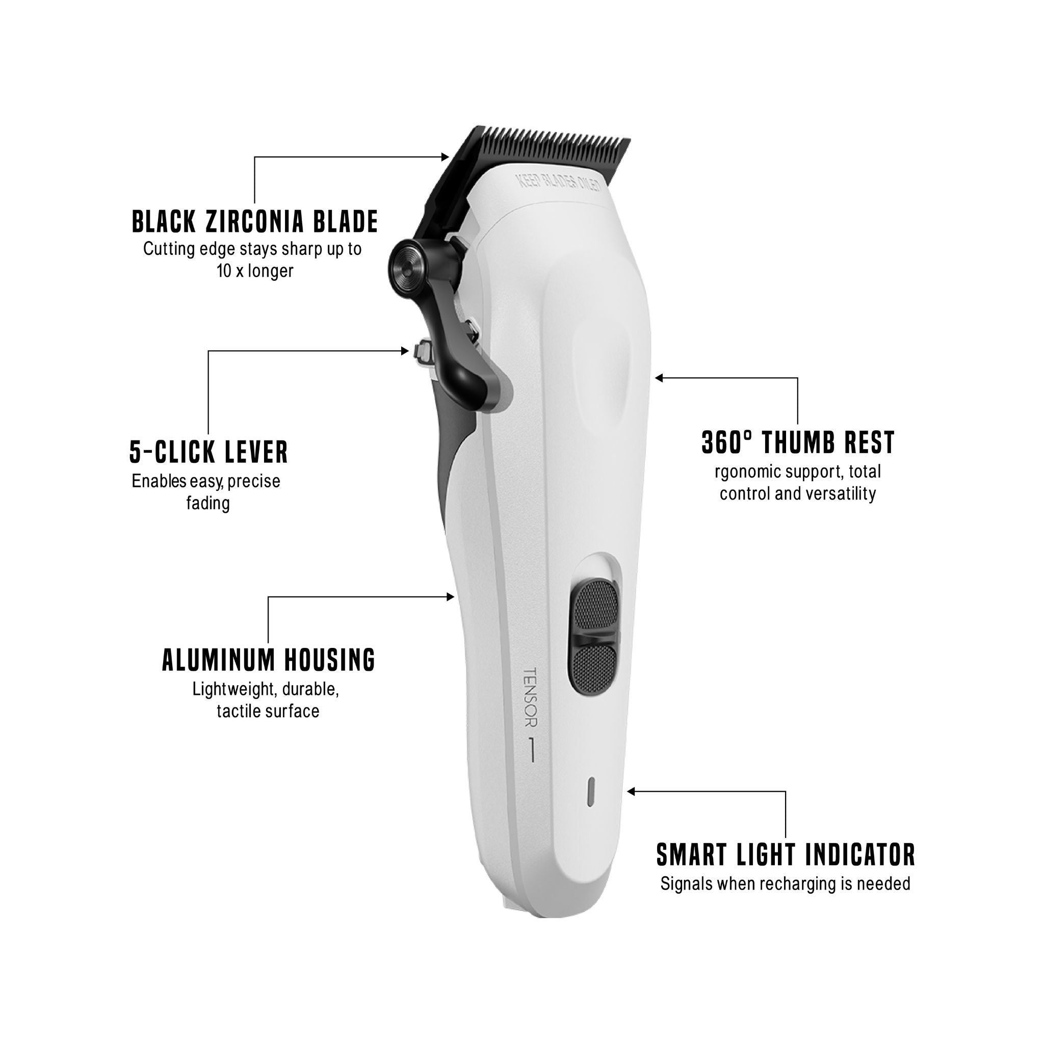 Tensor 1 White – AI-Powered Professional Barber & Hair Clipper